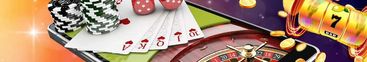 Các chips poker, xúc xắc, và lá bài - hình ảnh đại diện cho sòng bạc trực tuyến và trò chơi phổ biến
